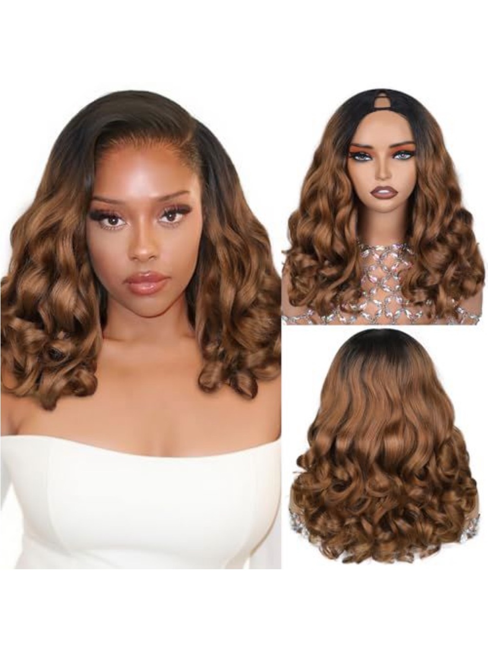 Synthetic U part  Wig in Brown with Dark Roots - Women Hair